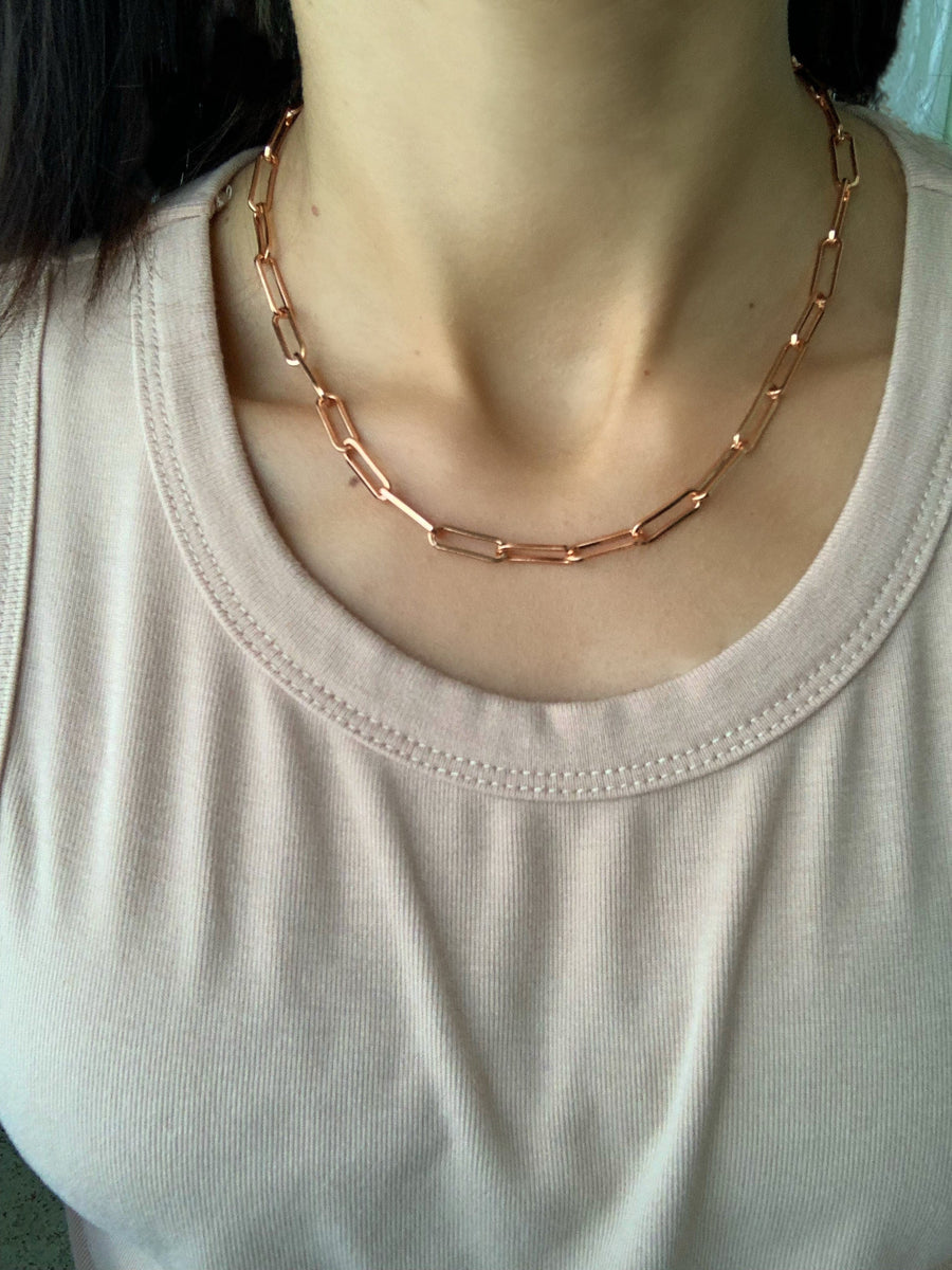Paperclip chain online necklace rose gold