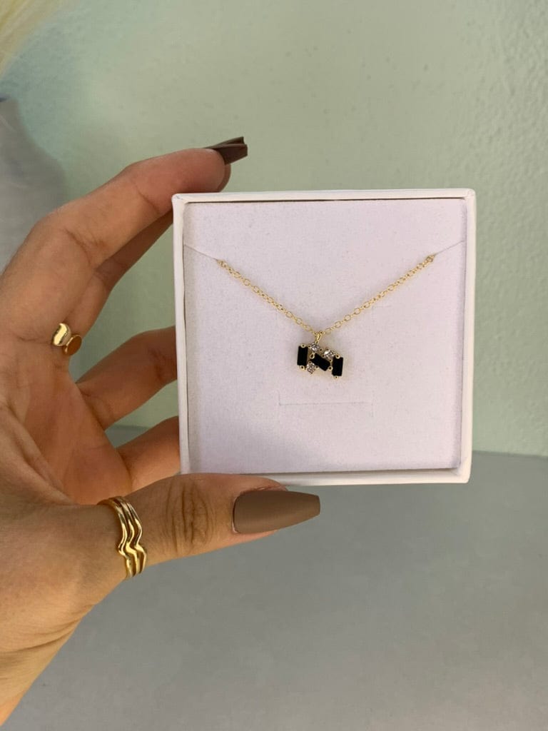 Modern Geometric Black and White Cubic Zirconia Necklace