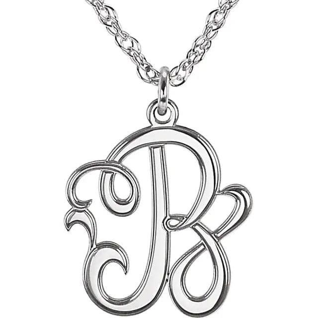 Script Initial Rope Necklace' Silver / C