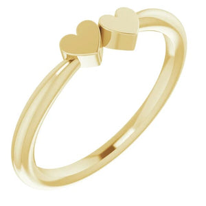 Solid 14kt Gold Engravable Two Heart Ring  - Online Exclusive