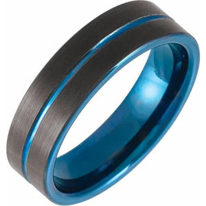 Men's Tungsten Band with Blue Grooved PVD - Online Exclusive
