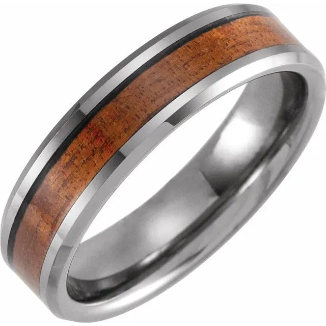 Men's Beveled Edge Tungsten Band with Acacia Wood Inlay - Online Exclusive