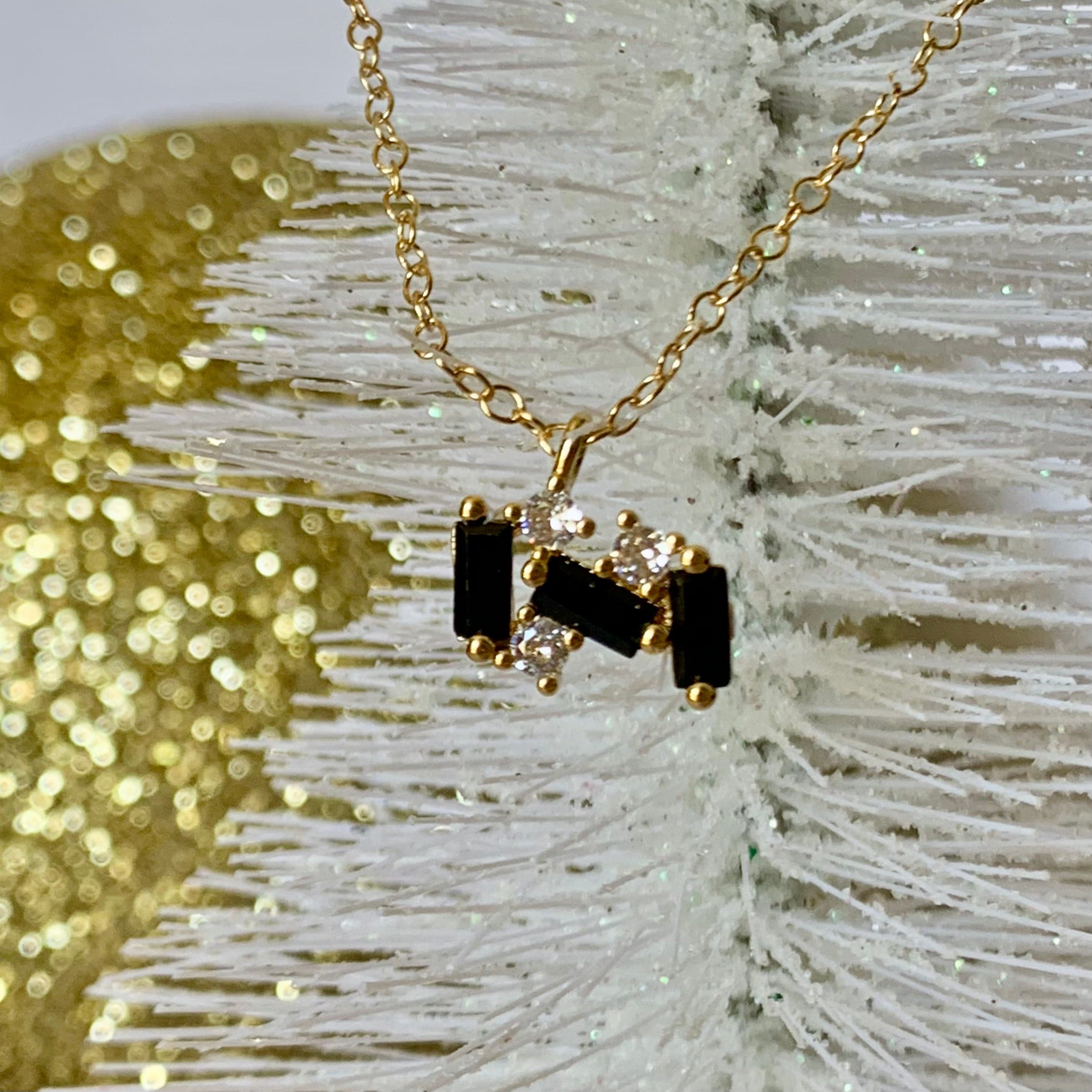 Modern Geometric Black and White Cubic Zirconia Necklace