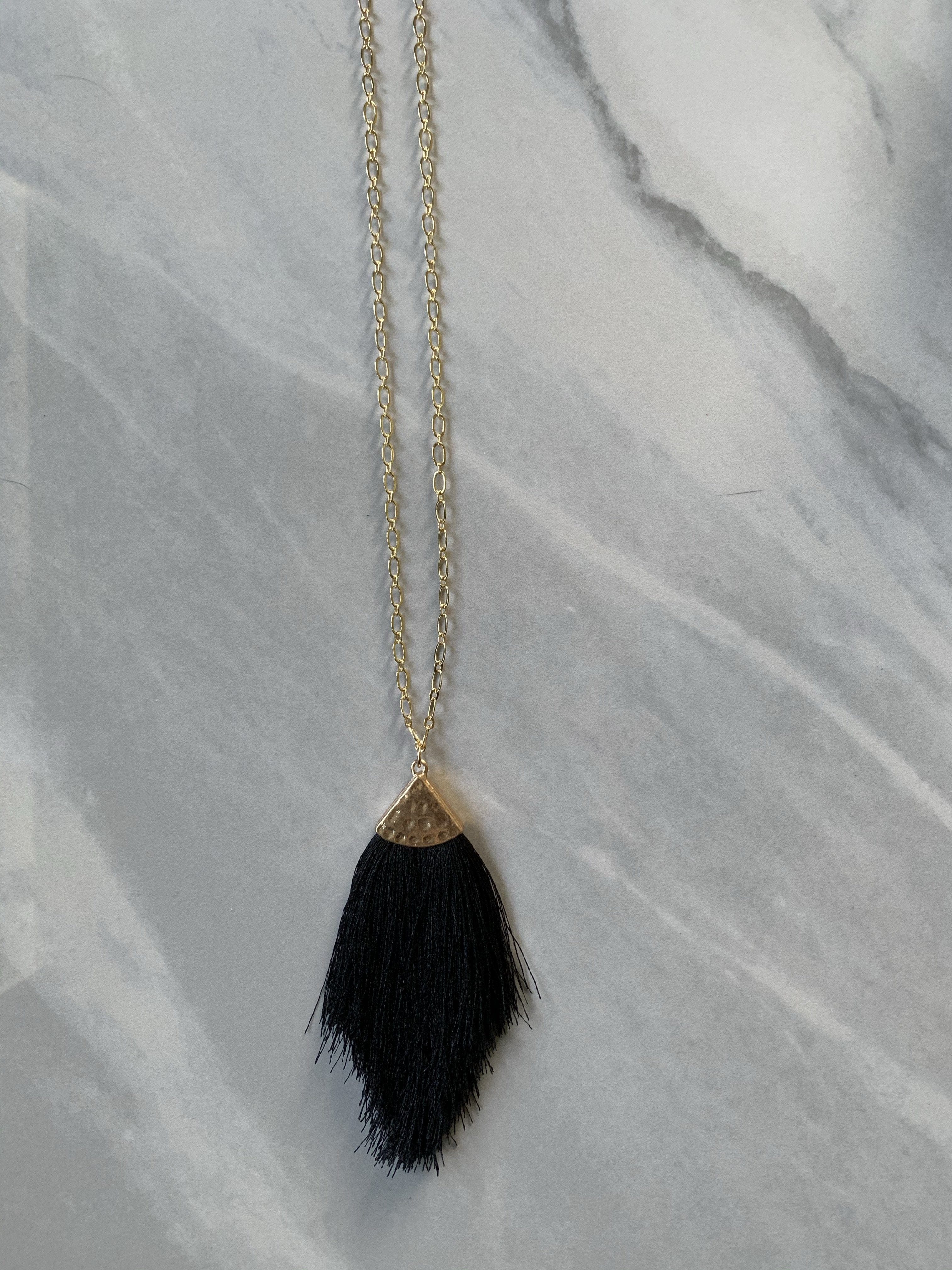 Black Silk Tassel with Long Gold Filled Chain - Jewelers Garden