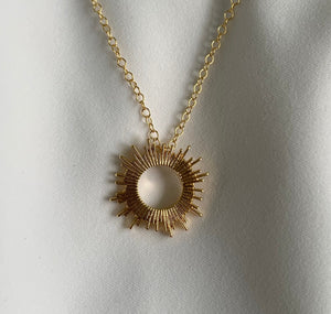 Gold Filled Circle Sunburst Charm Necklace By Jewelers Garden
