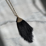 將圖片載入圖庫檢視器 Black Silk Tassel with Long Gold Filled Chain - Jewelers Garden
